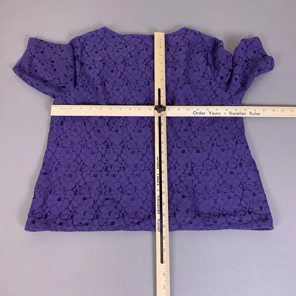 Boden Lace Blouse Top US 14 Purple Floral Lace Short Sleeve Scoop Neck Lined - Picture 6 of 9